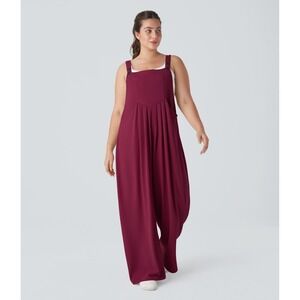 Halara Jumpsuit Overalls Wide Leg Pleated XL Burgundy Womens